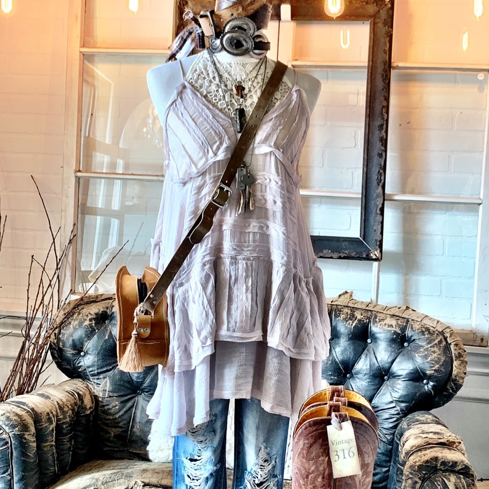 Slip Dress - Asymmetrical Ruffle - Blush